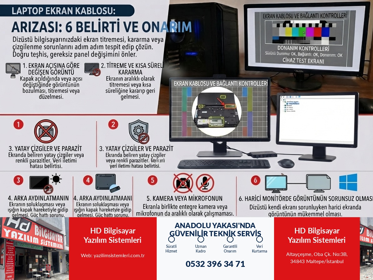 Laptop Ekran Kablosu Arızası: 6 Belirti ve Onarım